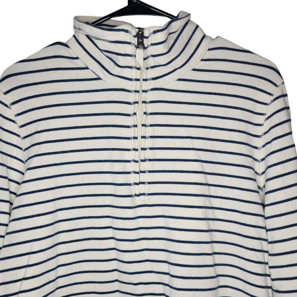 L.L. Bean Ultra Soft Navy Blue & White Striped Quarter Zip Size L Reg